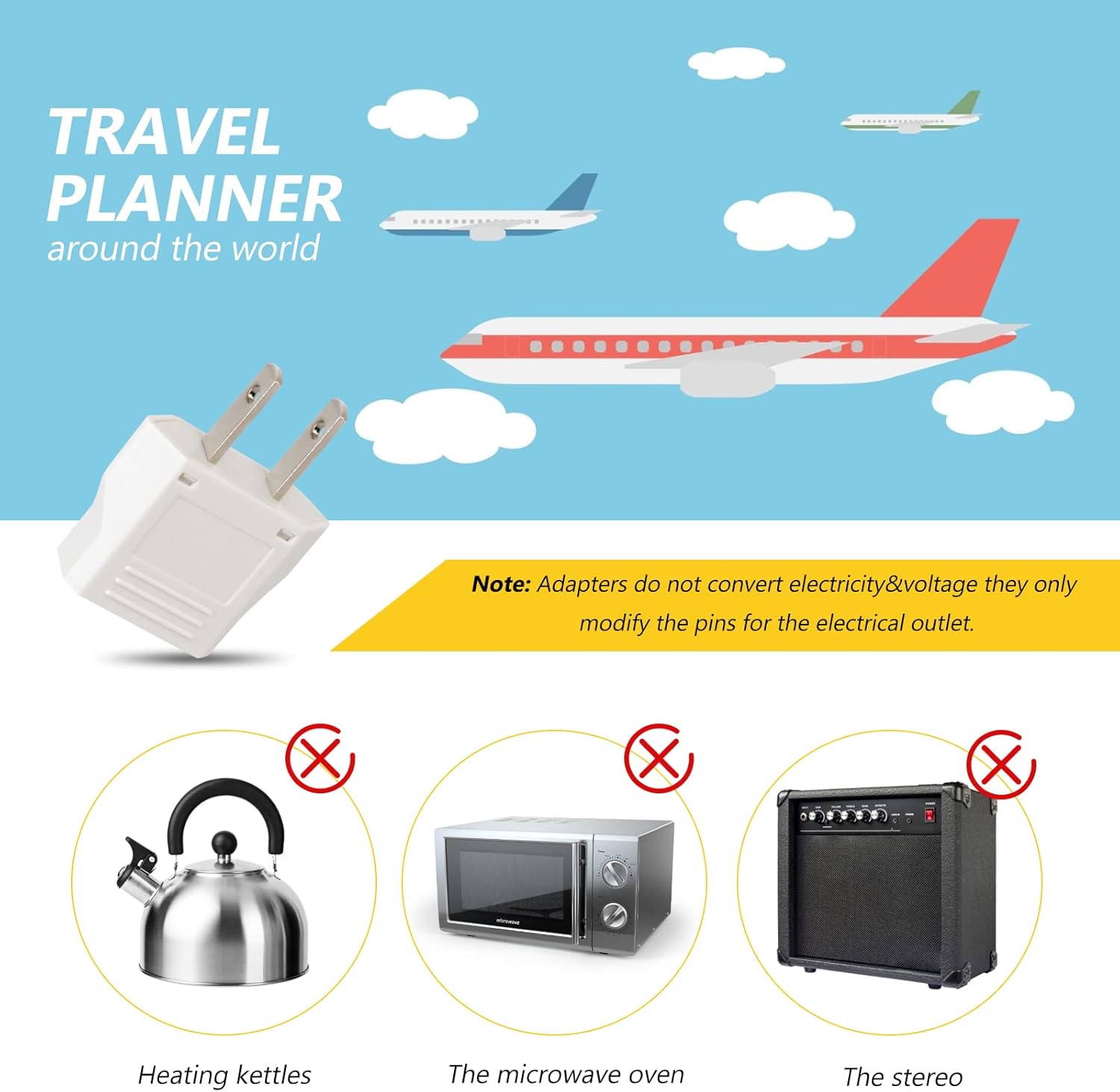 6 Pack Travel Adapter: European to US Outlet Plug Adapter (White) - Image 4