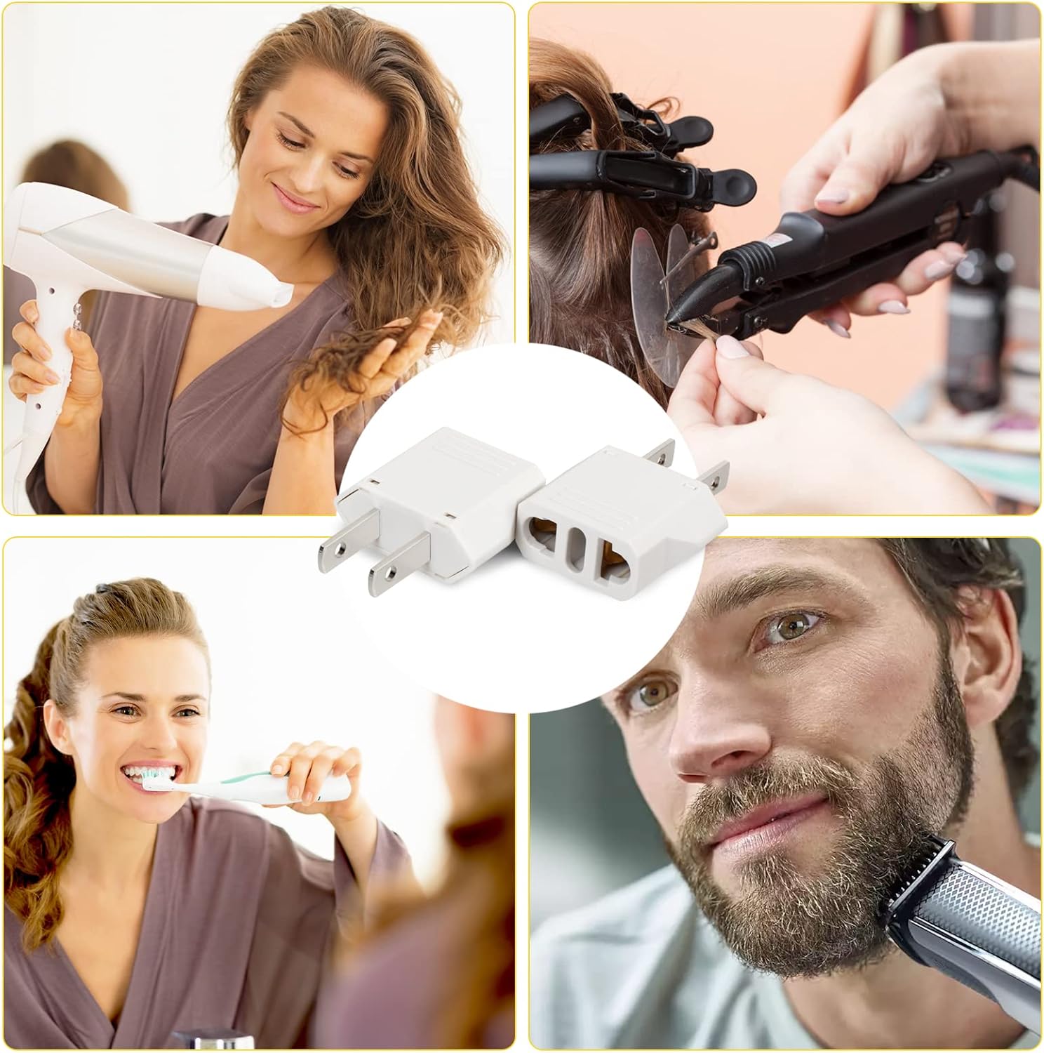 6 Pack Travel Adapter: European to US Outlet Plug Adapter (White) - Image 6