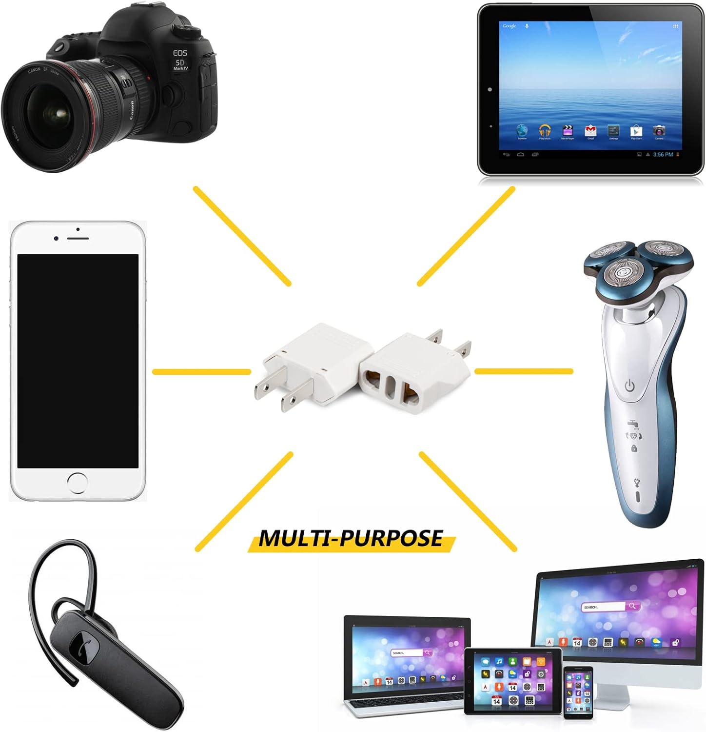 6 Pack Travel Adapter: European to US Outlet Plug Adapter (White) - Image 7