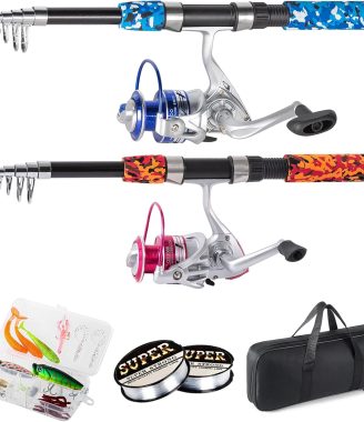 Fishing Rod, 2Pcs 6.9ft Telescopic Fishing Pole Set, Portable Spinning Rod and Reel Combo with Carrier Bag Freshwater Fishing Rod and Reel Combos Kits Fishing Gear