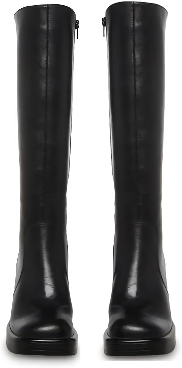 SOVANYOU Black Leather Boots Platform Boots for Women Square Toe Chunky Block Heeled Boots - Image 3