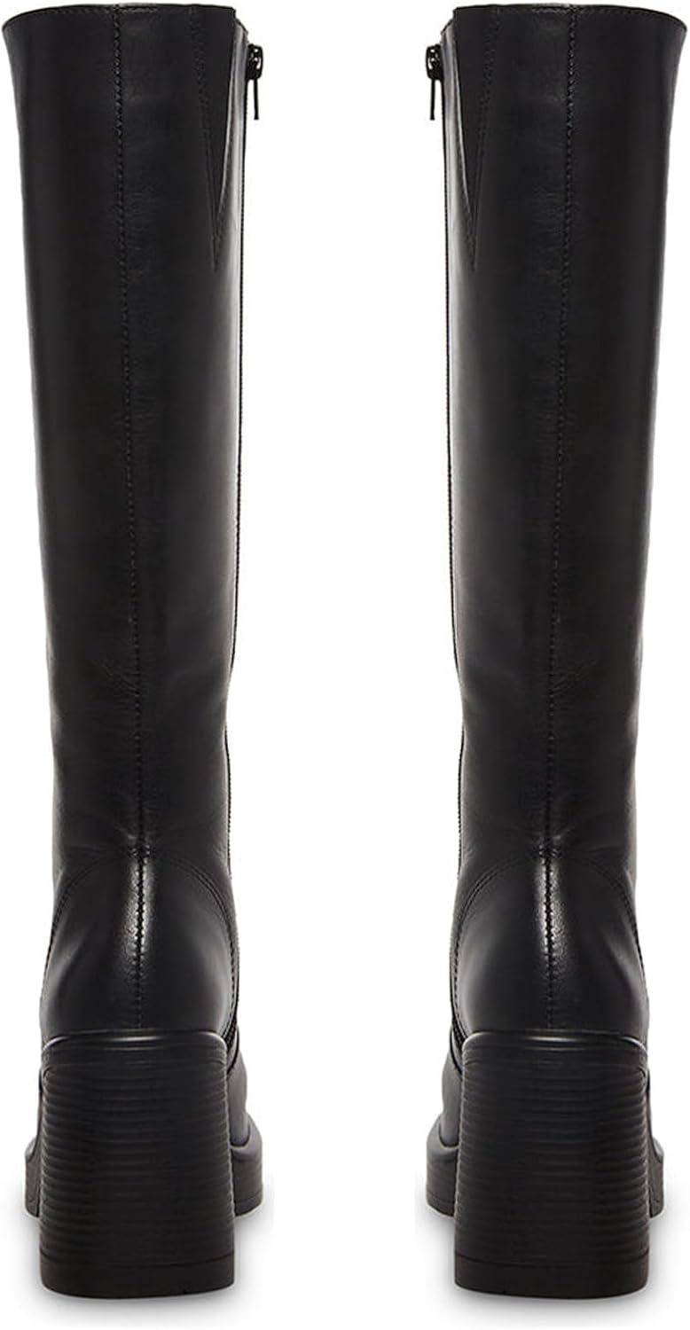 SOVANYOU Black Leather Boots Platform Boots for Women Square Toe Chunky Block Heeled Boots - Image 4